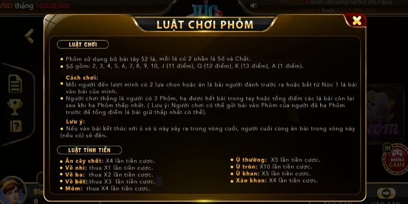 Luật chơi bài phỏm Vicclub