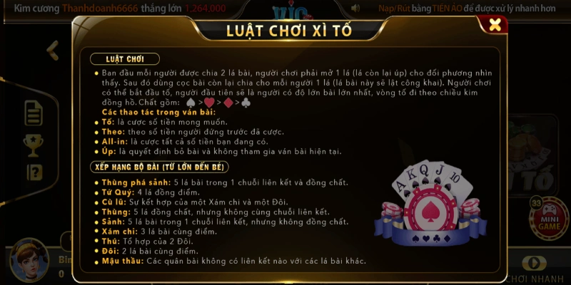 Luật chơi bài xì tố Vicclub