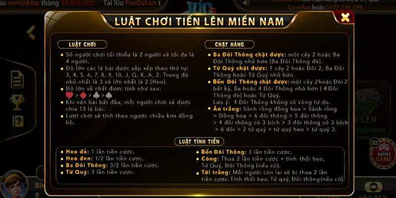 Luật chơi tiến lên miền nam tại Vicclub