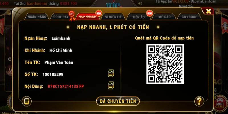 Phương thức nạp tiền nhanh