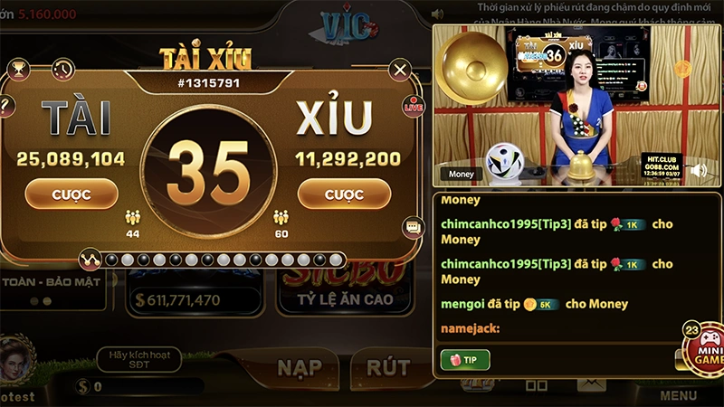 Sảnh livestream game Tài xỉu Vicclub